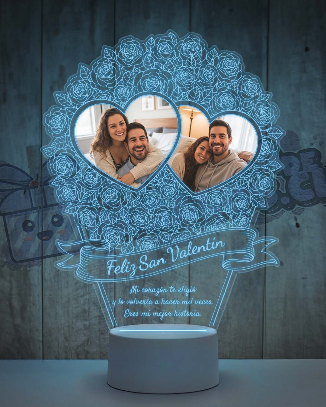 Lampara Led 3D San Valentín Rosas