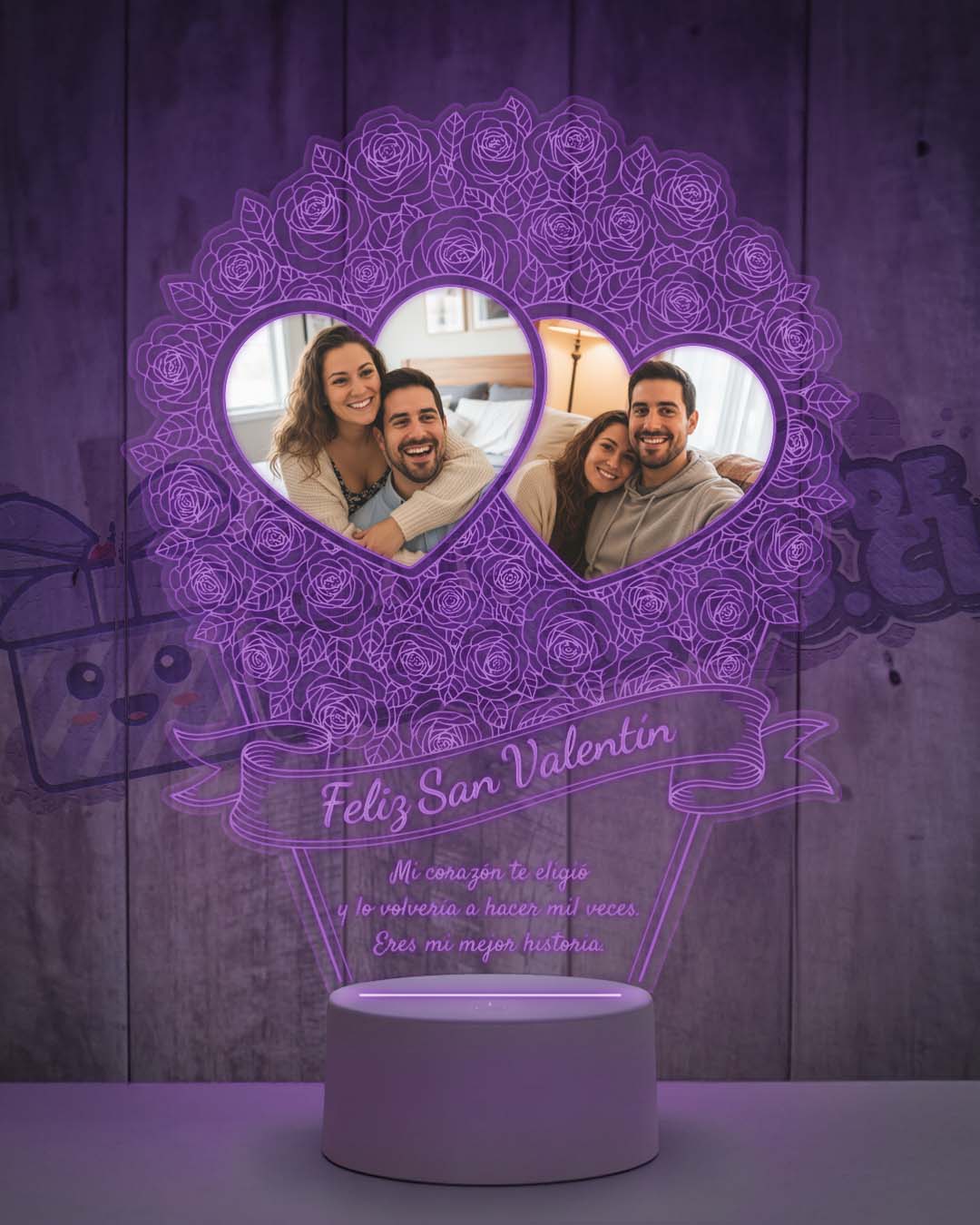 Lampara Led 3D San Valentín Rosas