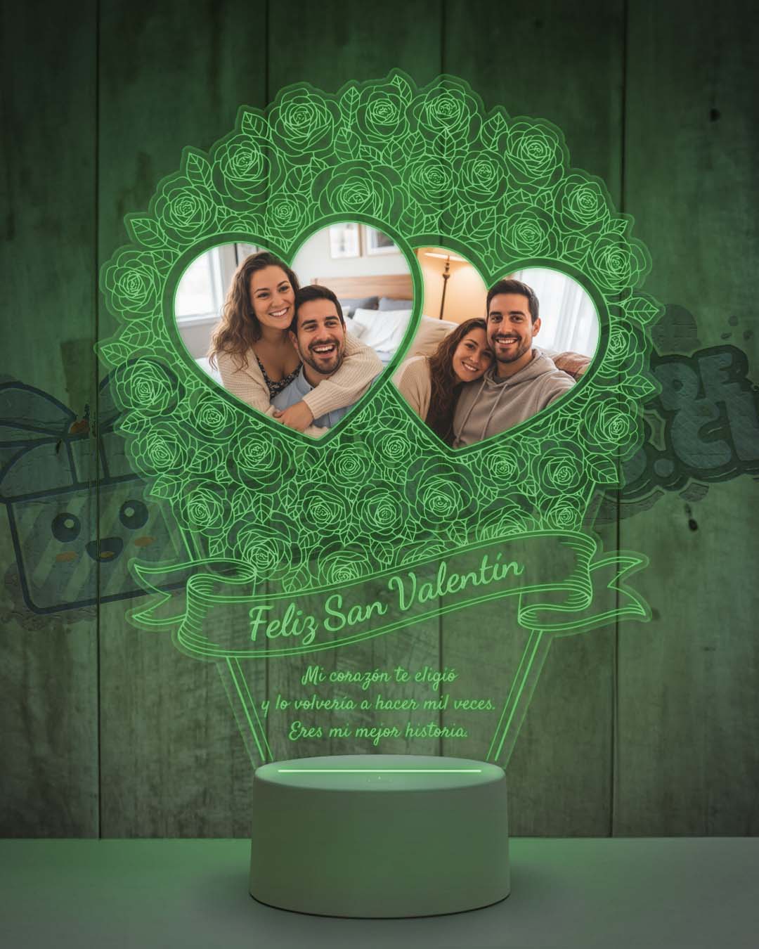 Lampara Led 3D San Valentín Rosas