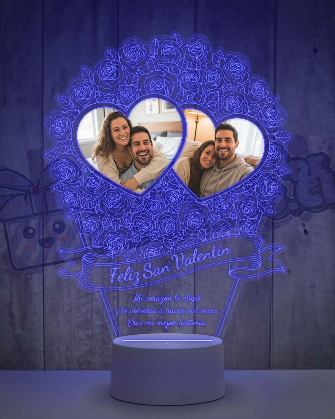 Lampara Led 3D San Valentín Rosas