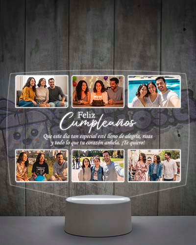 Lampara Led 3D Feliz Cumpleaños 6 Fotos-h