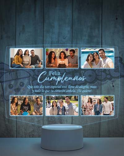Lampara Led 3D Feliz Cumpleaños 6 Fotos-h