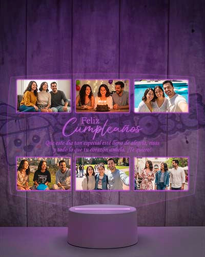 Lampara Led 3D Feliz Cumpleaños 6 Fotos-h