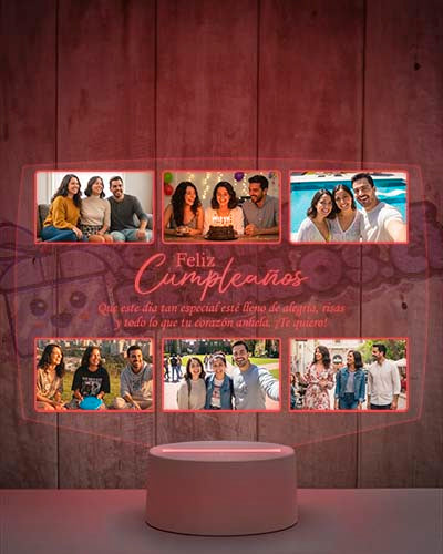 Lampara Led 3D Feliz Cumpleaños 6 Fotos-h