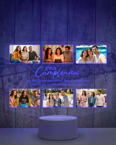 Lampara Led 3D Feliz Cumpleaños 6 Fotos-h