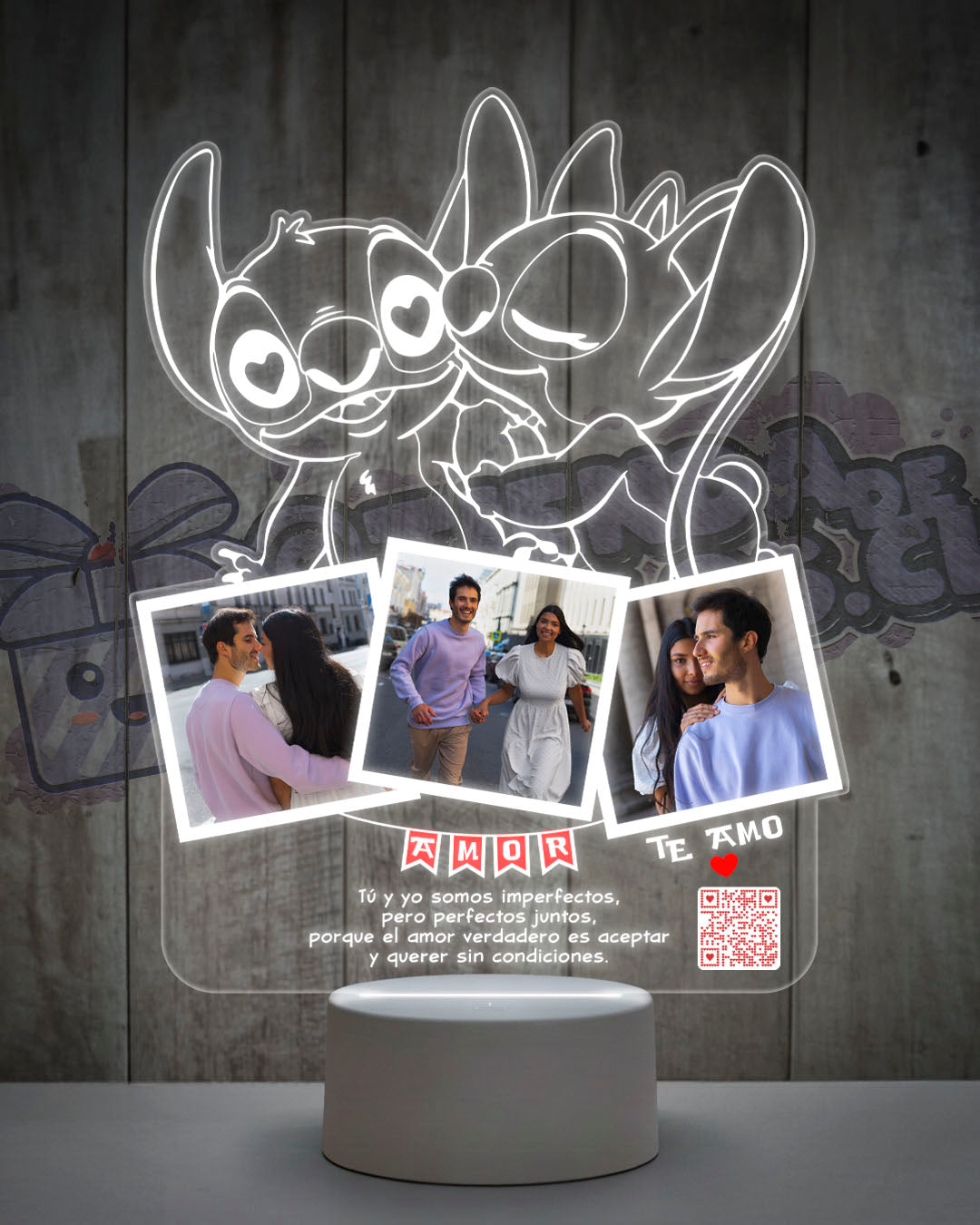 Lampara Led 3D Stitch Enamorado