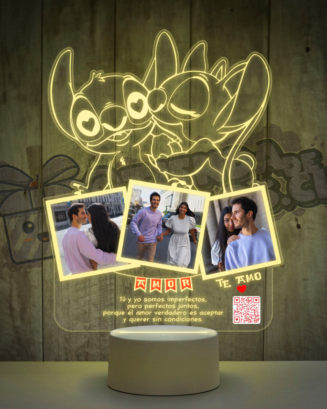 Lampara Led 3D Stitch Enamorado