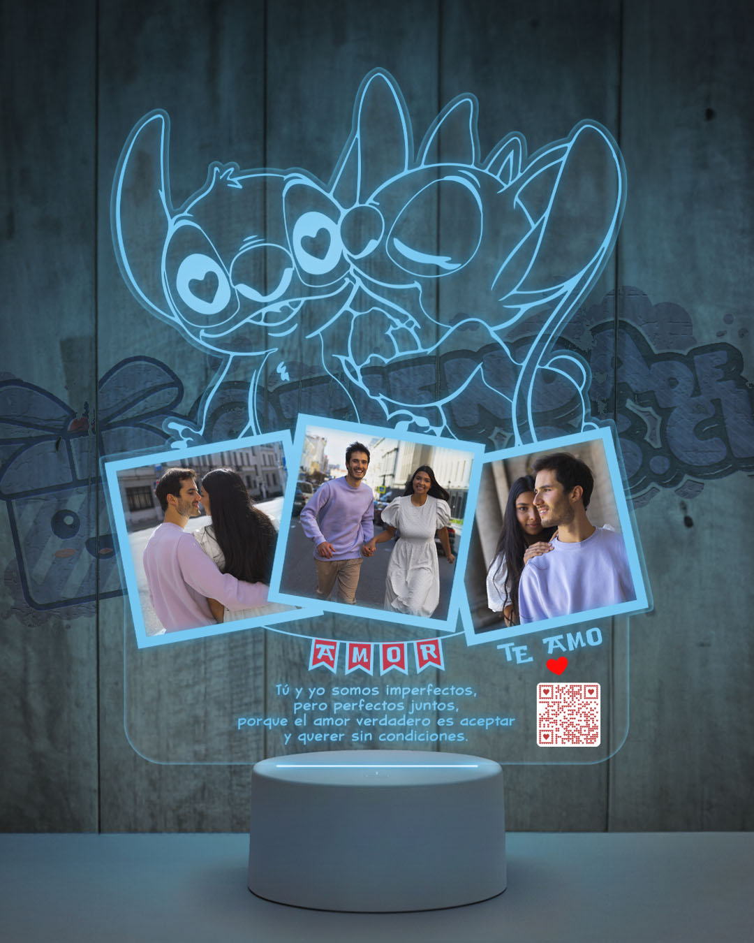 Lampara Led 3D Stitch Enamorado