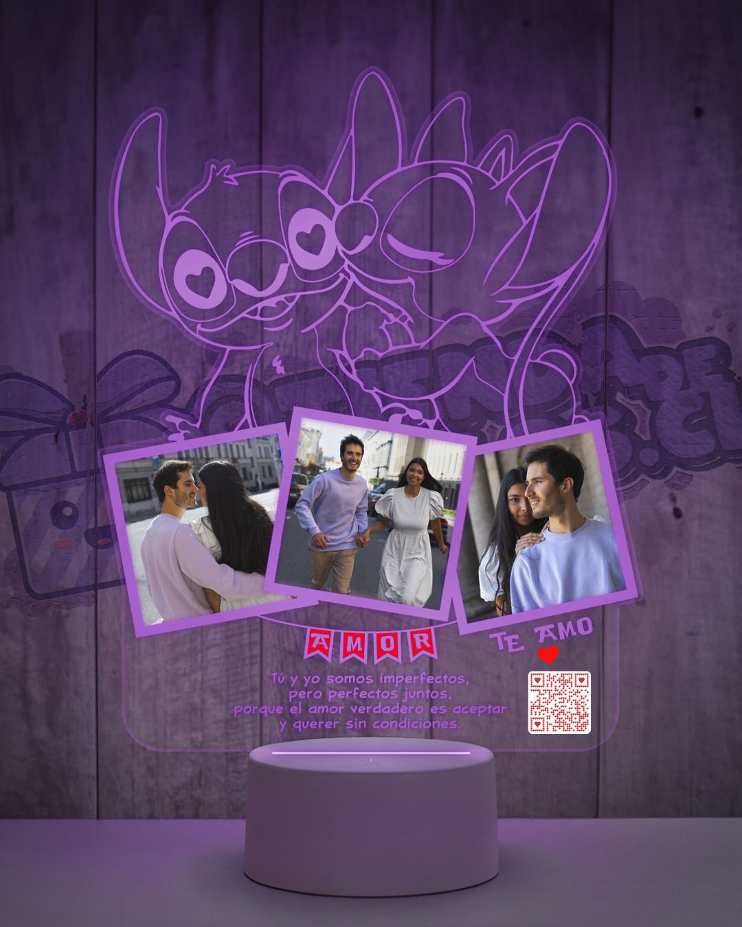 Lampara Led 3D Stitch Enamorado