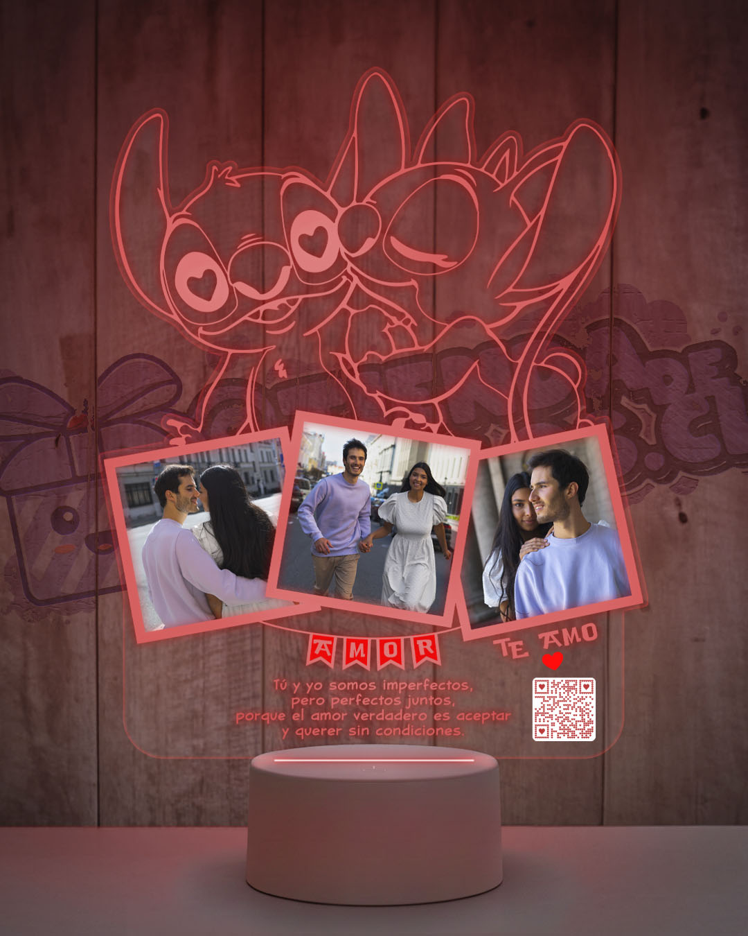 Lampara Led 3D Stitch Enamorado