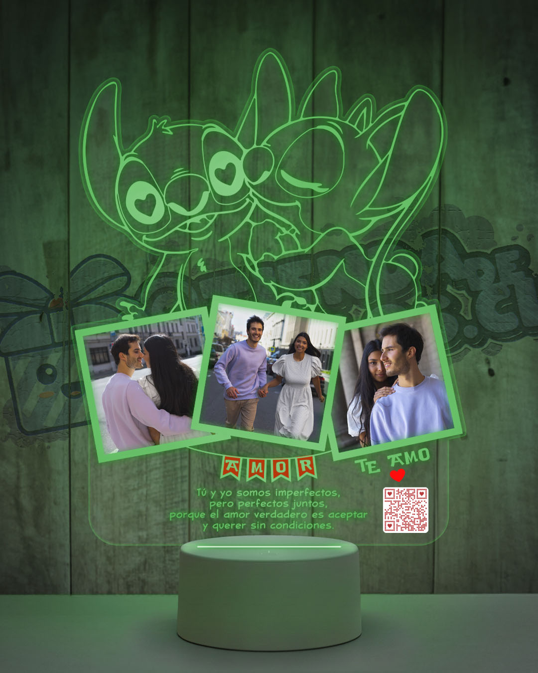 Lampara Led 3D Stitch Enamorado