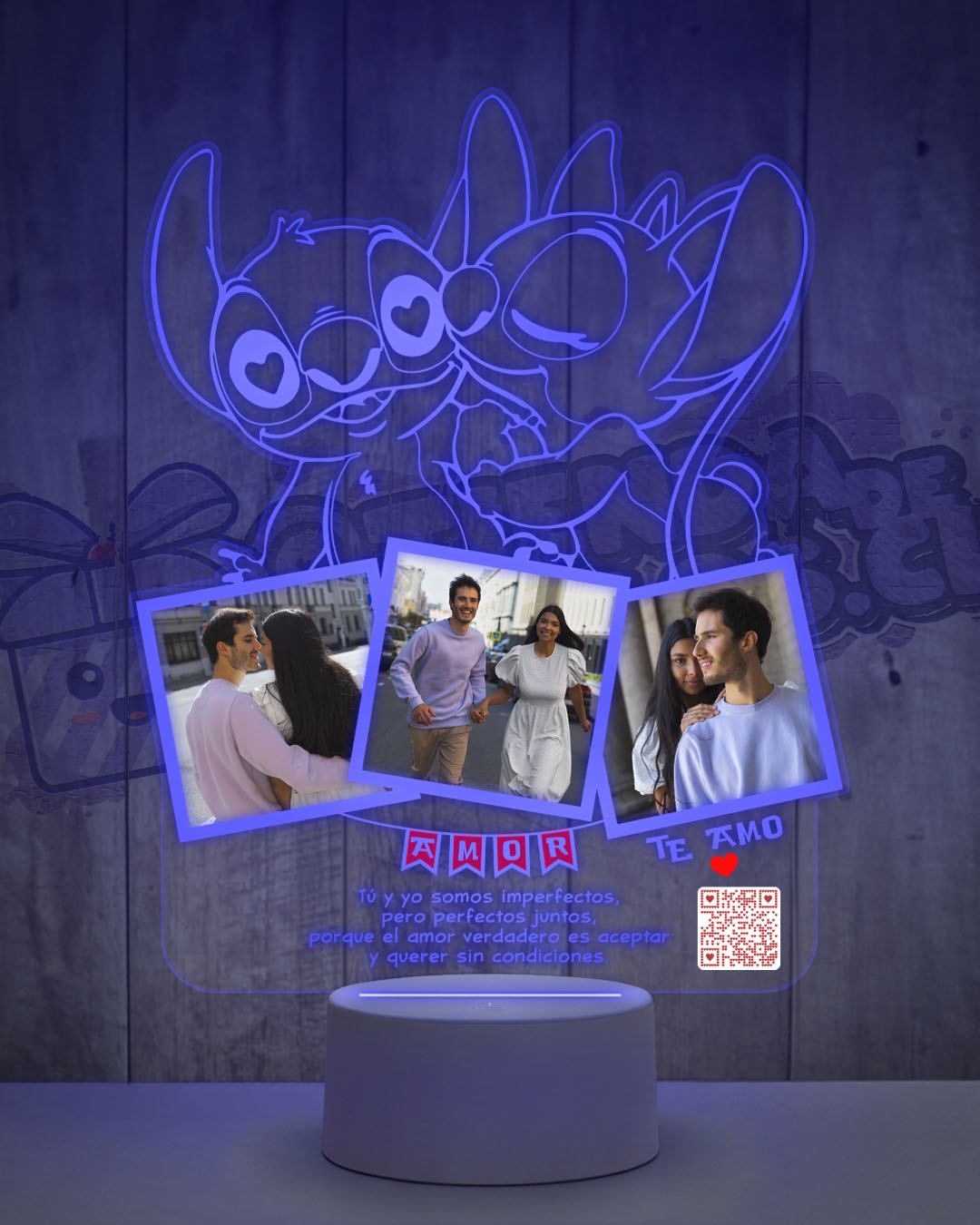 Lampara Led 3D Stitch Enamorado