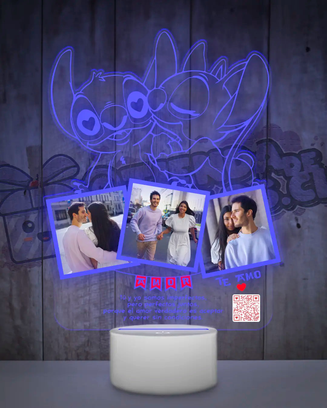 Lampara Led 3D Stitch Enamorado