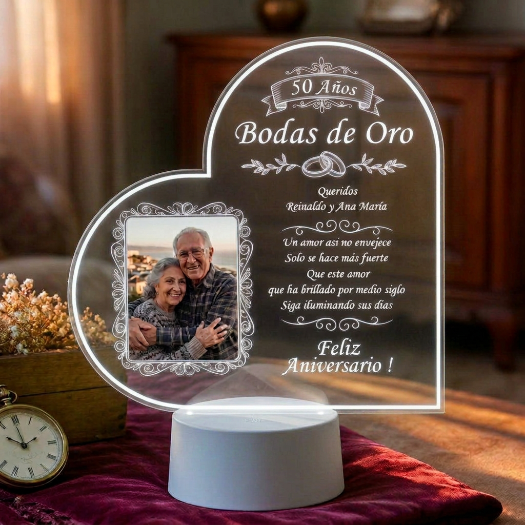 Lampara Led 3D Aniversario de Bodas