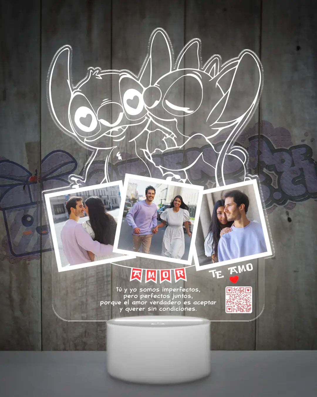 Lampara Led 3D Stitch Enamorado