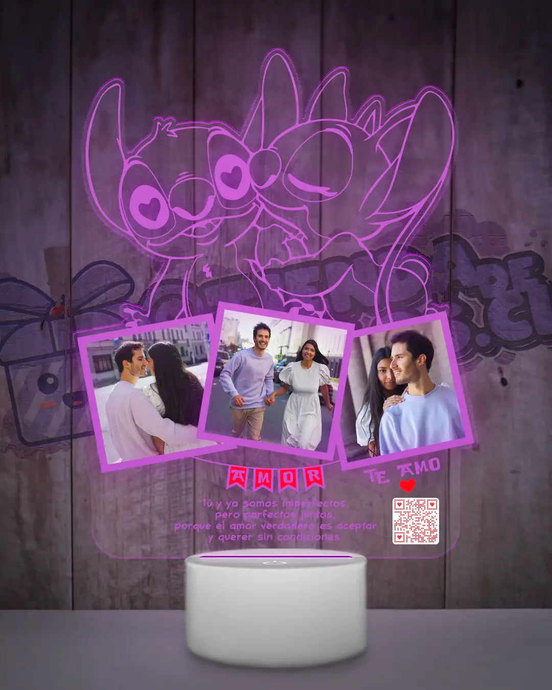 Lampara Led 3D Stitch Enamorado