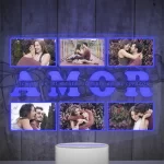 Lampara led 3d personalizada para parejas que contiene 6 fotografias y una frase