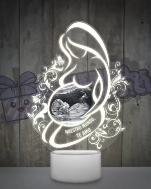 lampara led 3d Embarazada con fotografia de ecografia y una frase