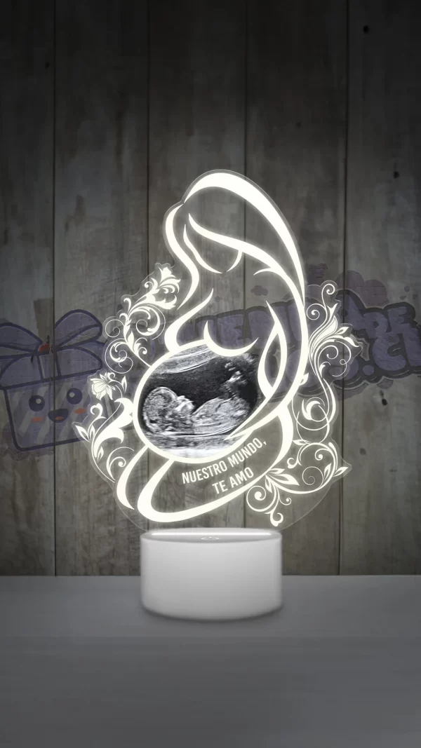 lampara led 3d Embarazada con fotografia de ecografia y una frase