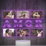 Lampara led 3d personalizada para parejas que contiene 6 fotografias y una frase