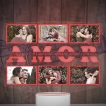 Lampara led 3d personalizada para parejas que contiene 6 fotografias y una frase