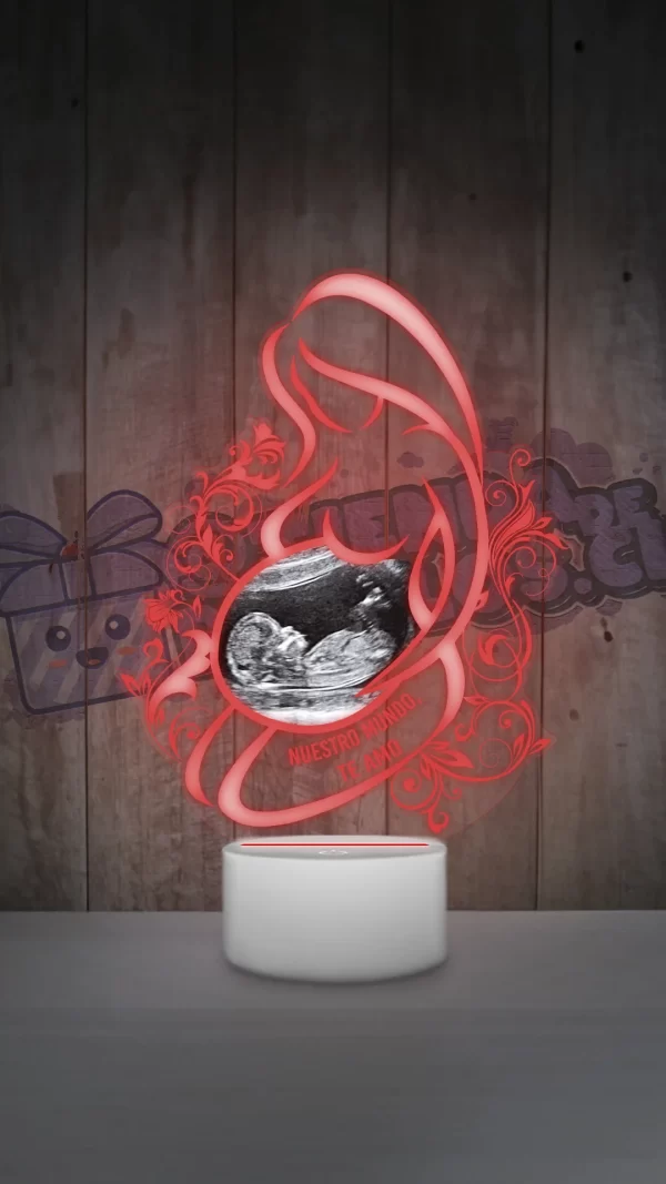 lampara led 3d Embarazada con fotografia de ecografia y una frase