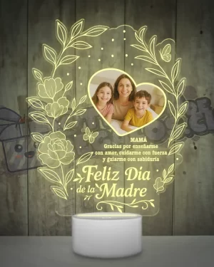 Lampara led 3D feliz dia Mamá con una foto y una frase