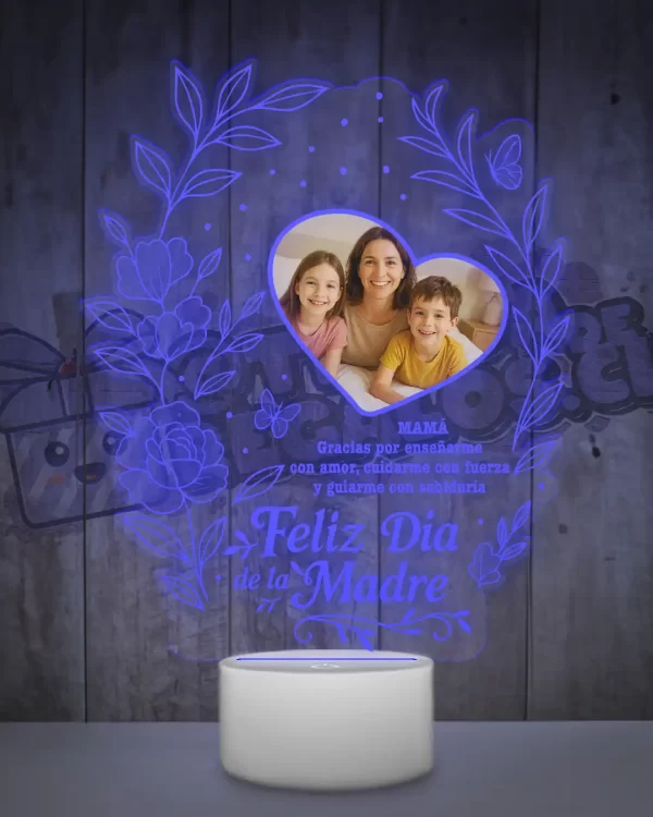 Lampara led 3D feliz dia Mamá con una foto y una frase