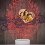 Lampara led 3D feliz dia Mamá con una foto y una frase