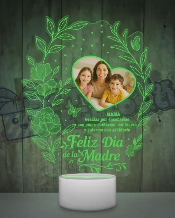 Lampara led 3D feliz dia Mamá con una foto y una frase