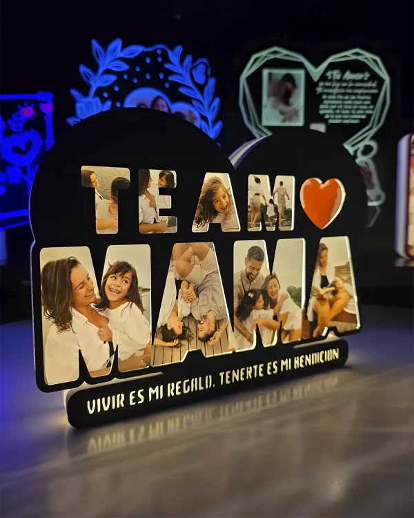 Lampara Led con texto de Mama te Amo, personalizable con 8 fotos y 1 frase