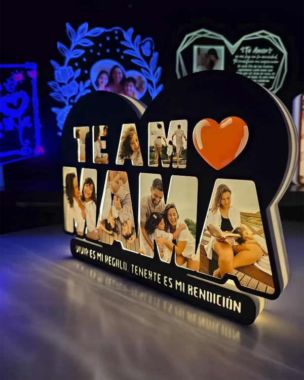 Lampara Led con texto de Mama te Amo, personalizable con 8 fotos y 1 frase