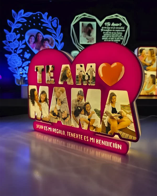 Lampara Led con texto de Mama te Amo, personalizable con 8 fotos y 1 frase