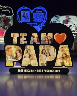 Lampara Led con texto de Papa te Amo, personalizable con 8 fotos y 1 frase