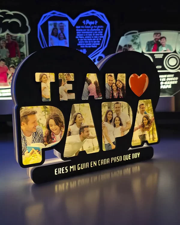Lampara Led con texto de Papa te Amo, personalizable con 8 fotos y 1 frase