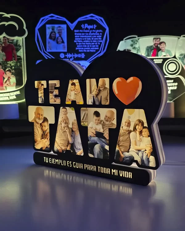 Lampara Led con texto de Tapa te Amo, personalizable con 8 fotos y 1 frase