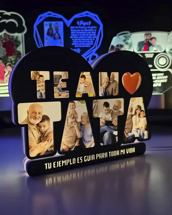 Lampara Led con texto de Tapa te Amo, personalizable con 8 fotos y 1 frase